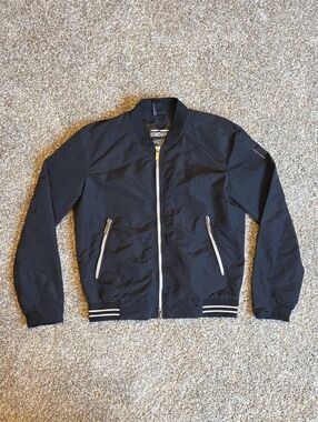 BOMBOOGIE Men's Black Bomber Jacket with Contrast Zipper